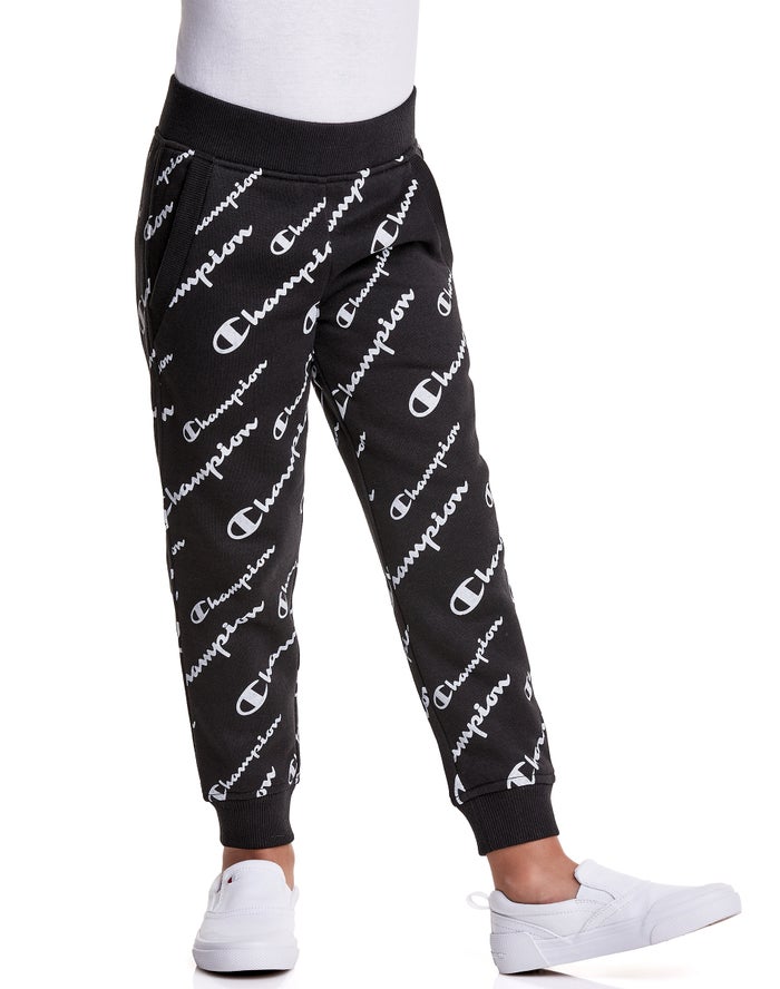 Champion Girls Joggers NZ - Fleece Allover Logo Black ( 4957-VWUBM )